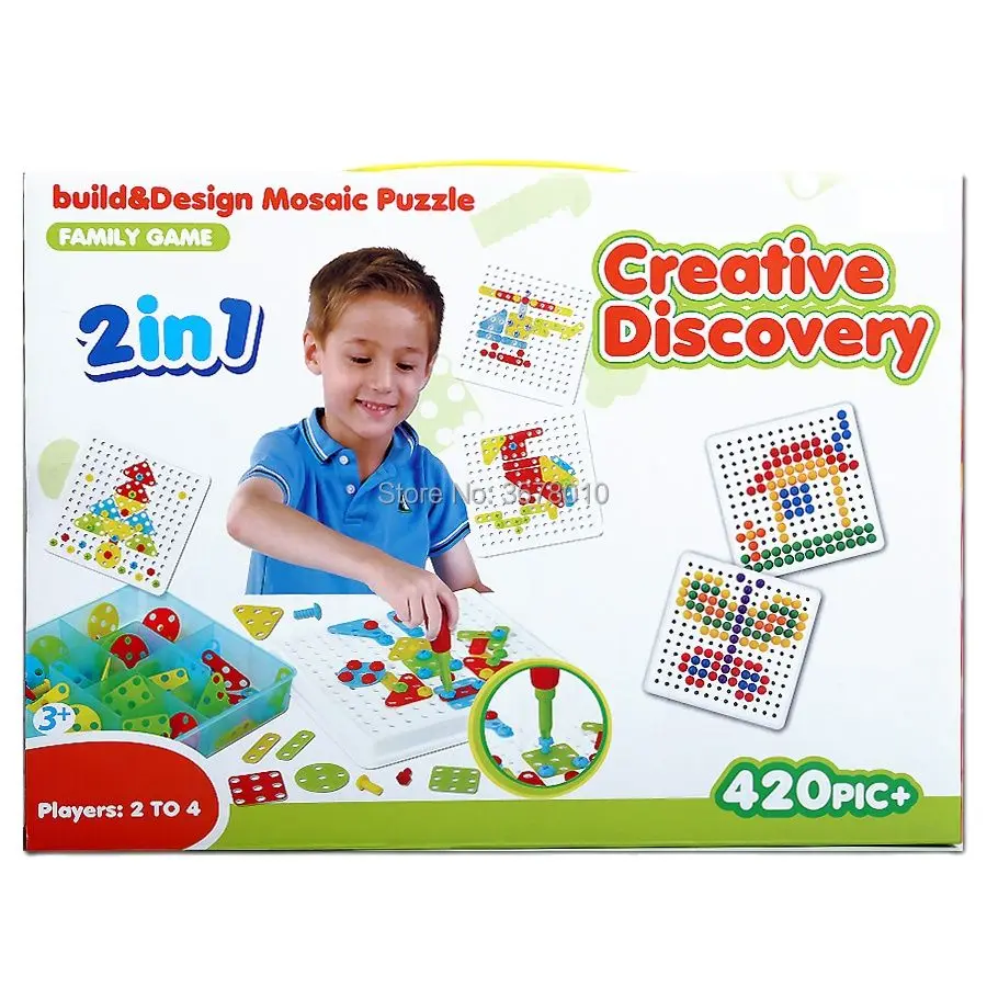 

Creative Discovery Mosaic Puzzle mushroom nails 2-IN-1 Jigsaw Puzzles Pegboard Family Game Educational Toys for Kid 420PCS+