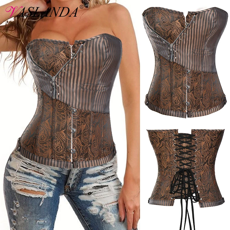 

Women's Bustiers & Corsets Steampunk Overbust Corset Top Lace Up Boned Vintage Gothic Bustier Waist Training Corselet Tanks