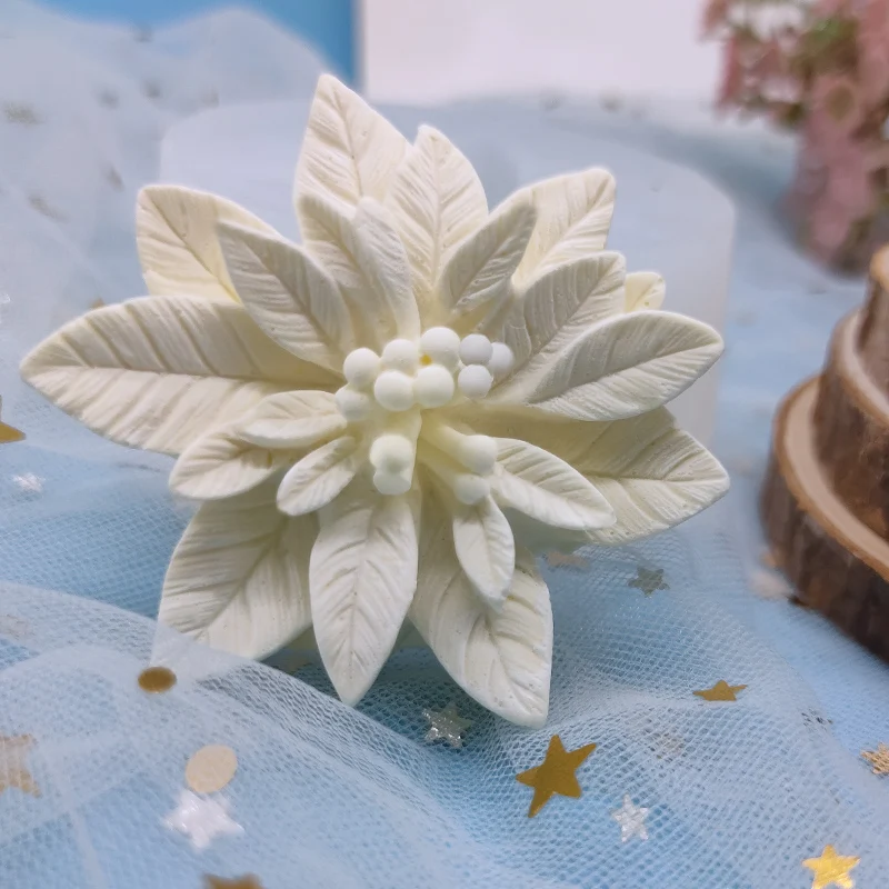 3D Christmas Poinsettia Flower Silicone Candle Mold, Handmade Cake,Resin,Scented Plaster, Soap Mold, Simulated Flower Home Decor