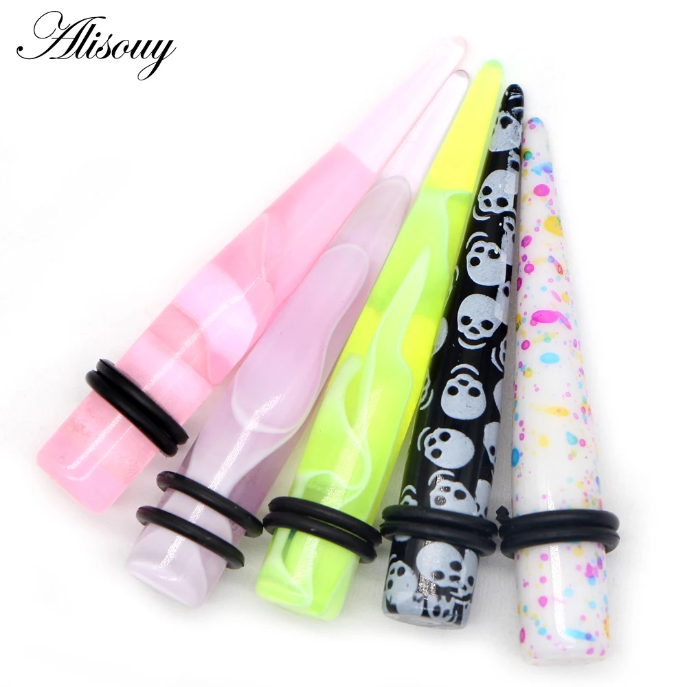 Alisouy 2pcs UV Acrylic Skull Star Ear Straight Taper Plug Gauge Earring Expander Stretchers Piercing Body Jewelry 1.6-10mm