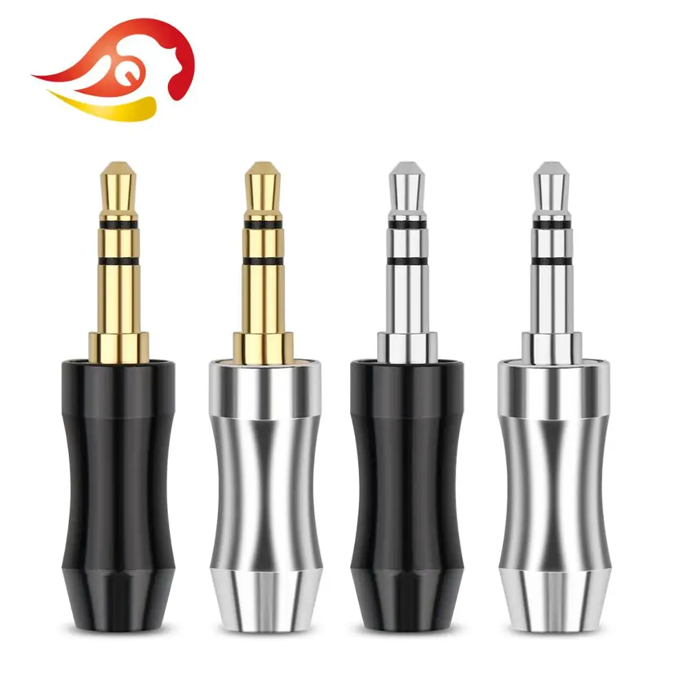 QYFANG 3.5mm 3 Pole Stereo Rhodium/Gold Plated Copper HiFi Earphone Plug Audio Jack Metal Adapter Aluminum Alloy Wire Connector