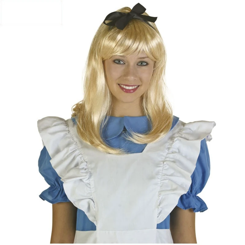 Alice In Wonderland Alice สีเหลืองคอสเพลย์วิกผมตรงผมยาวสังเคราะห์เครื่องแต่งกาย Party Halloween Party Wigs + วิกหมวก