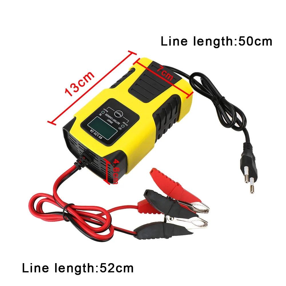 Carregador de bateria inteligente automático com display LCD digital, EU Plug Tester, Power Pulse Repair Tools Acessórios para carros de motocicleta, 2A, 6V, 12V