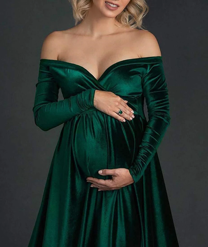 Long Maternity Shoot Dress Pleuche Elegence Pregnancy Dresses Photography Maxi Maternity Gown Photo Prop For Pregnant Women 2019