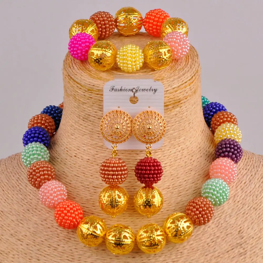 costume necklace yellow jewelry set simulated pearl nigerian wedding african beads jewelry sets FZZ88