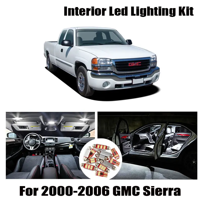 14 Bulbs White Interior LED Car Reading Dome Light Kit Fit For 2000-2003 2004 2005 2006 GMC Sierra Cargo Courtesy License Lamp