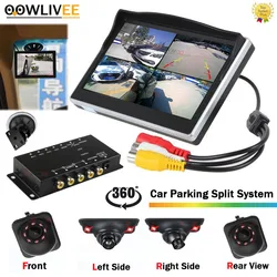 OOWLIVEE LCD Monitor With 360 Around view Split Parking For Cars Camera 4 Channels Box IR Left Right Front view Camera Rear view