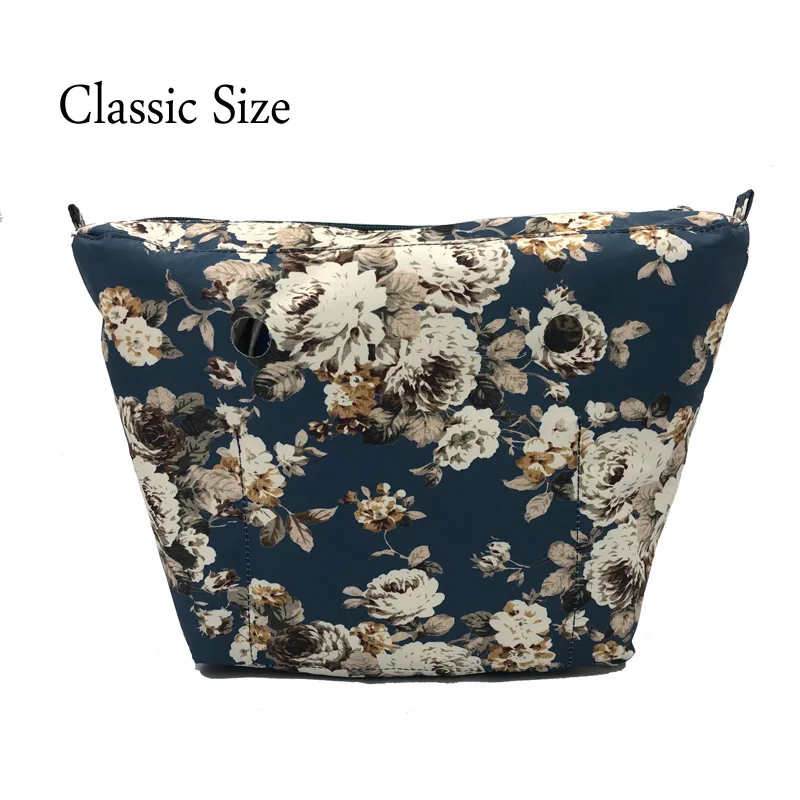 Mini borda floral clássico à prova dwaterproof água impressão forro de lona bolso interior inserções para obag bolsa o acessórios