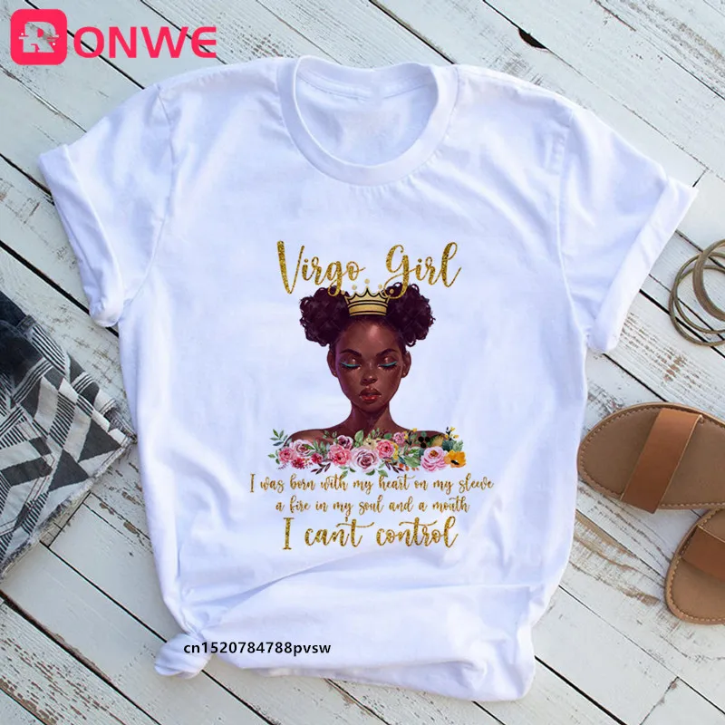 Women Melanin Virgo Black Queen Print T-shirt Girl Black Lives Matter Funny 90S Print Tops Tee,Drop Ship