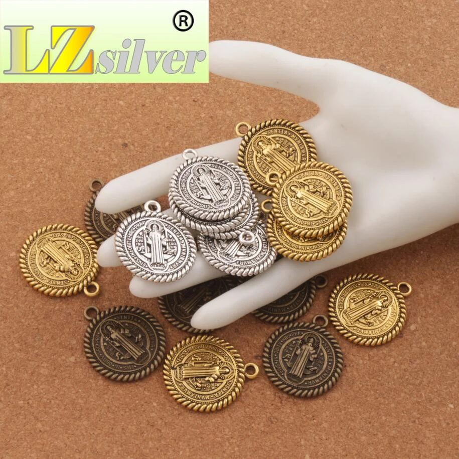 Saint St Benedict of Nursia Patron Against Evil Medal Charm Beads 25pcs Zinc Alloy  Bronze Pendants L1791 36x31mm