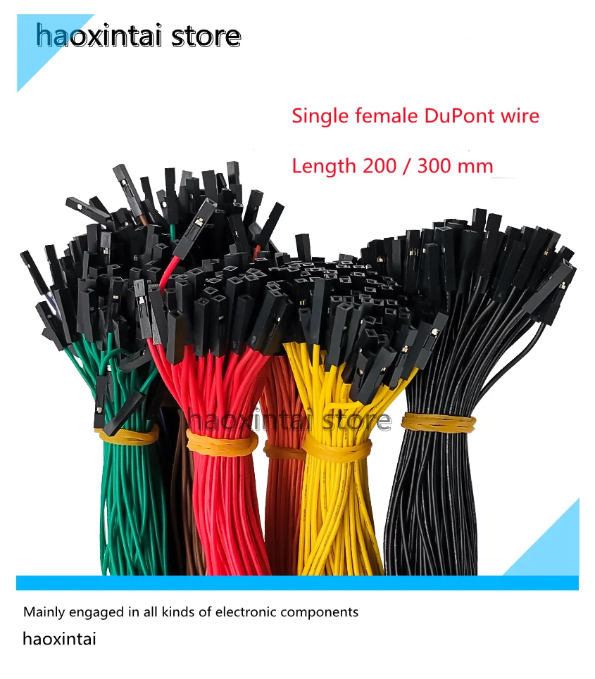 100PCS Dupont line 1Pin2.54MM single-head tinned copper rehearsal line terminal connection line 20/30CM Single male DuPont line