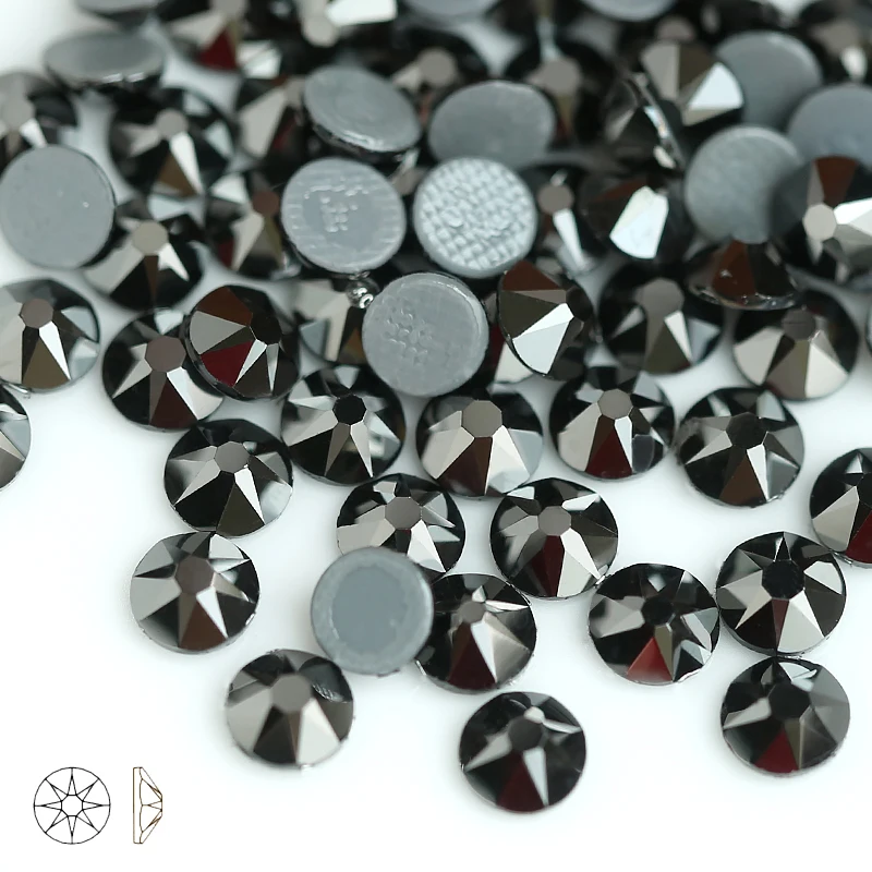 Jet hematite 8 Big 8 Small Crystal Glass Rhinestone For Clothes Non-hotfix and Hot fix Flatback Rhinestones For Nail Stone