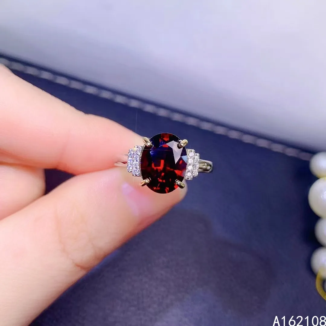 

Fine Jewelry 925 Sterling Silver Inset With Natural Gems Women's Popular Exquisite Oval Red Garnet Adjustable Ring Support Detec