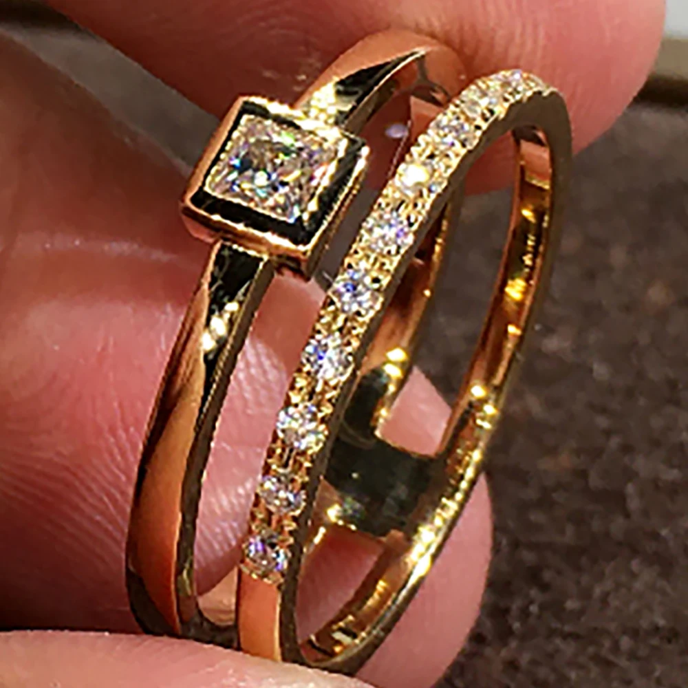 

Custom Solid 14K Yellow Gold Women Wedding Engagement Ring 0.3 Carat Square Princess Moissanite Diamond Ring Bridal Sets 2 Loop