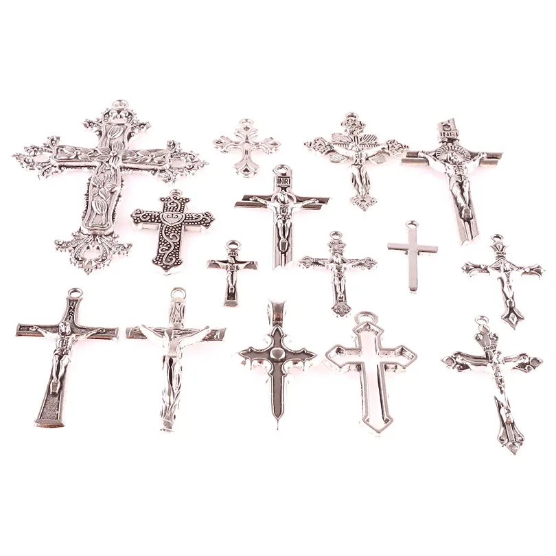 15PCS Mix Vintage Silver Color Crosses Alloy Pendant Charms For Jewelry Making Christ DIY Handmade Necklace Earring Accessories