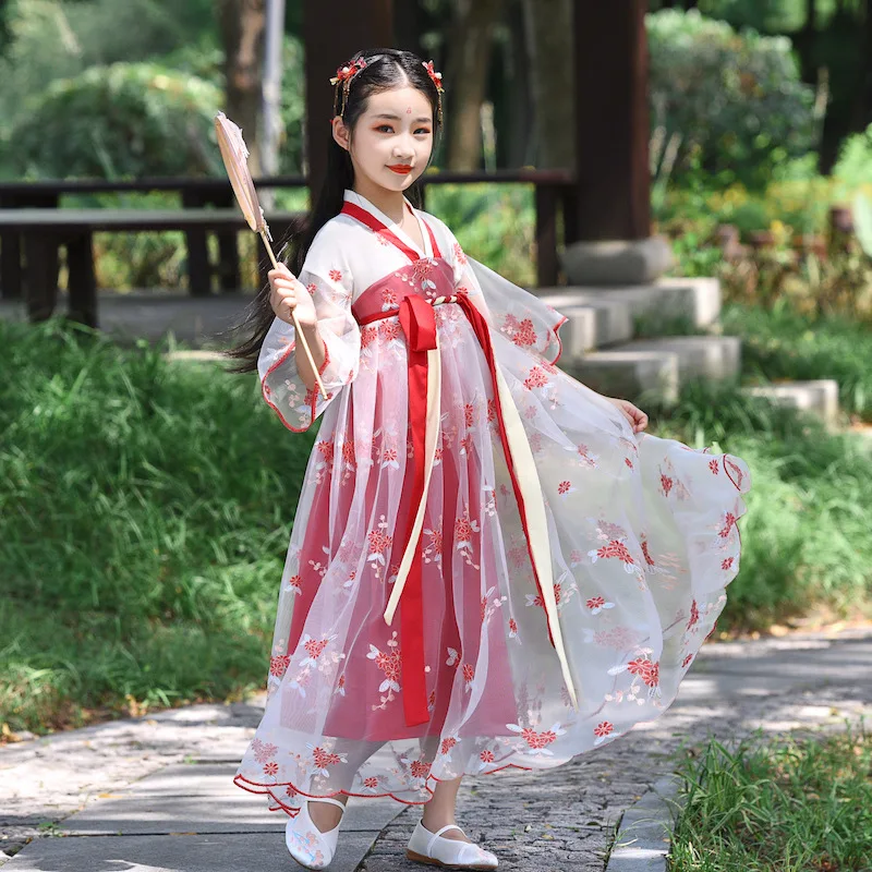 Kinder Kostüm Hanfu Kleid Fee 12 Jahre Alt Chinesischen Stil Dünne Kleines Mädchen Stickerei Hanfu Atmungs Niedlich Tang SuitLB334