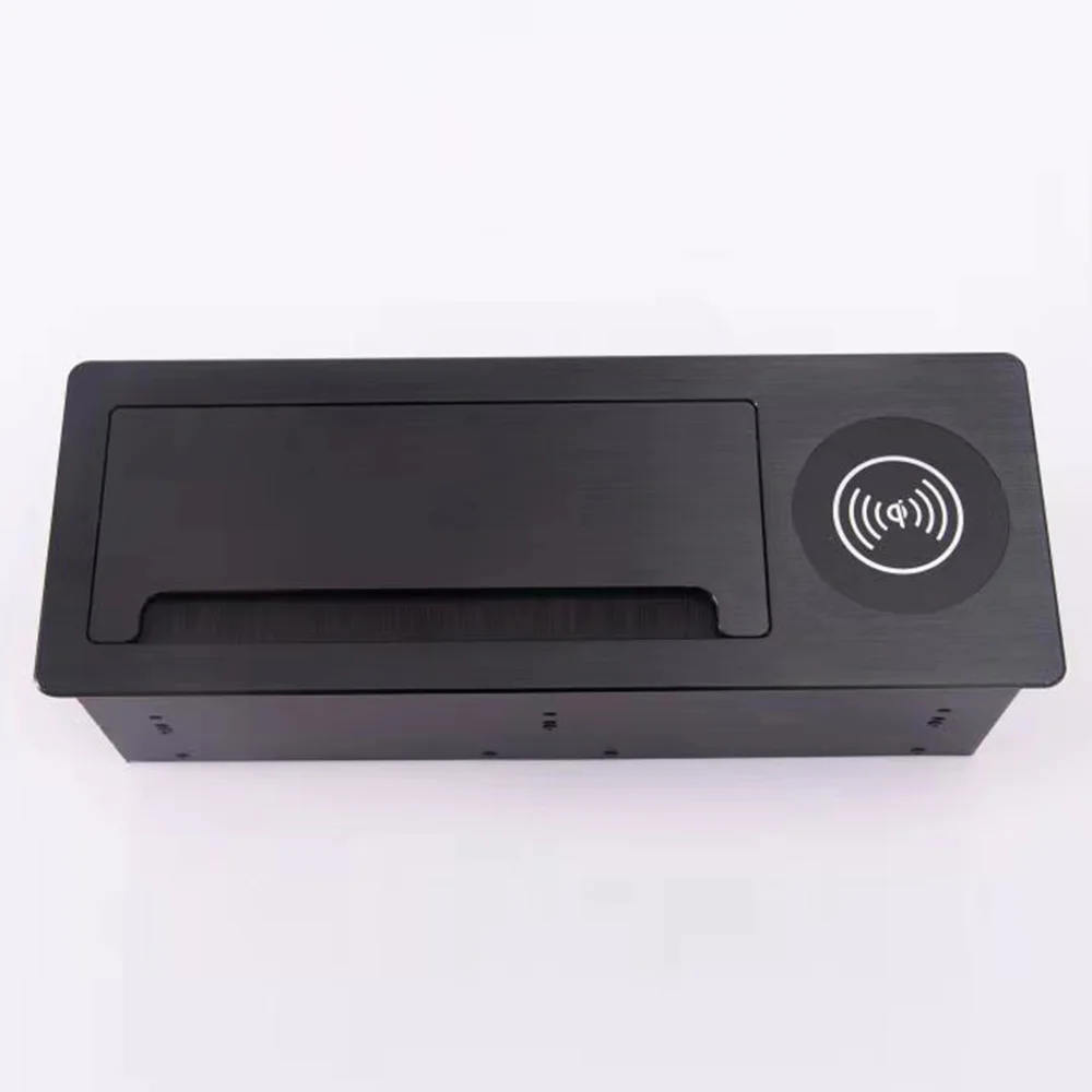 Multi function desktop socket / wireless Qi charging table socket brush type multimedia information box aluminum alloy