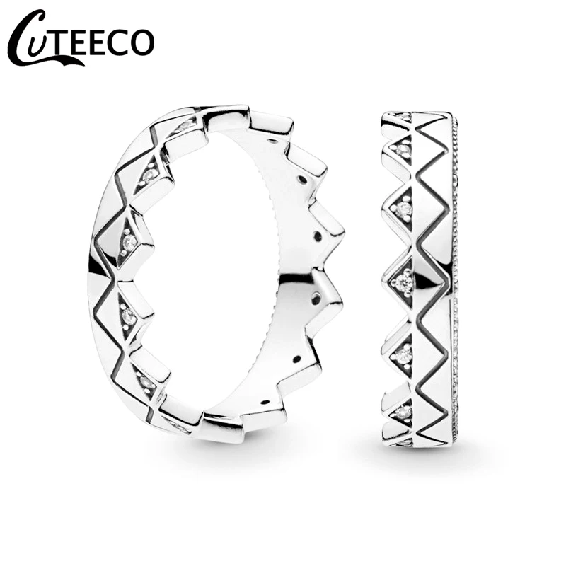 CUTEECO 2019 New Silver Color Exotic Crown Rings For Women Crystal Stackable Wedding Ring Engagement Jewelry Dropshipping