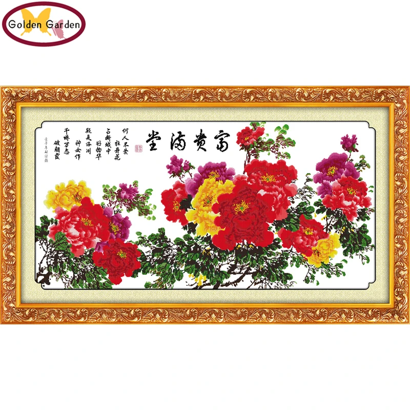 GG Treasures Fill The Home Chinese Peony Pattern 11CT14CT Cross Stitch Kits for Embroidery Wall Decor Needlework Cross Stitch