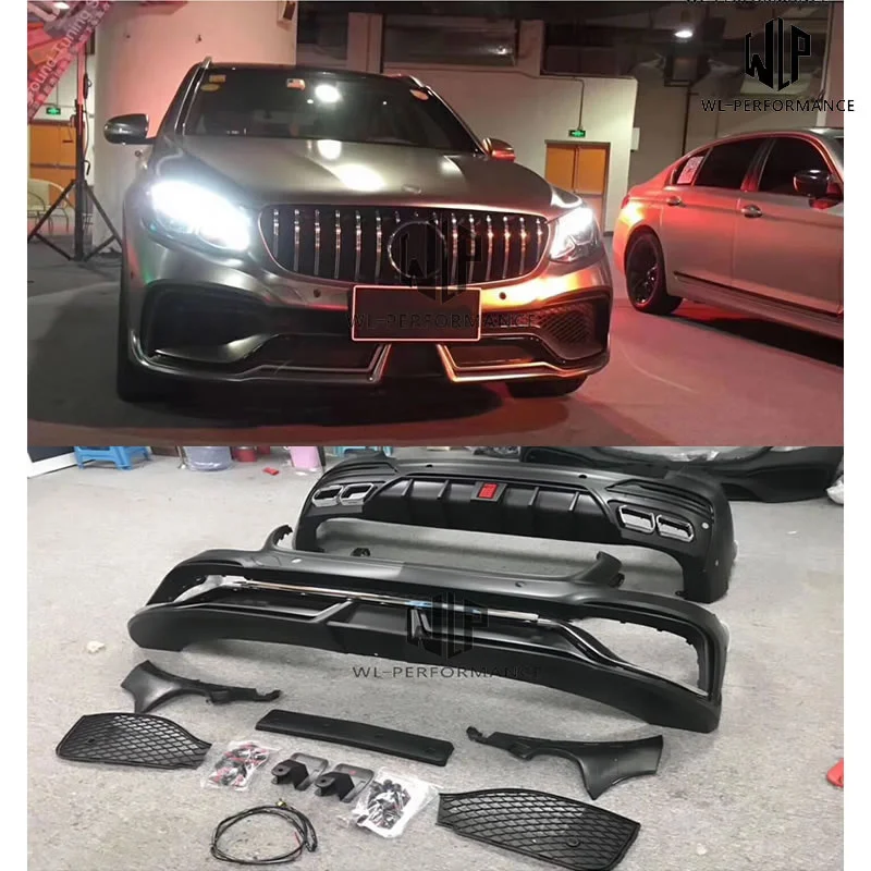 X253 High Quality Frp Material Car Body Kit Front Rear Bumper for Mercedes-benz Glc200 Glc260 Glc300 2016-2018