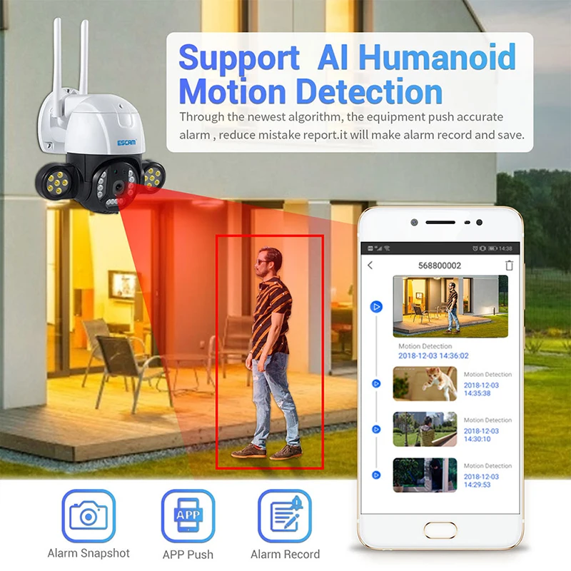 ESCAM – caméra de surveillance extérieure PTZ IP WIFI hd 3MP (QF233), dispositif de sécurité sans fil, avec codec H.265, détection de mouvement et voix bidirectionnelle, double Source de lumière et Vision nocturne
