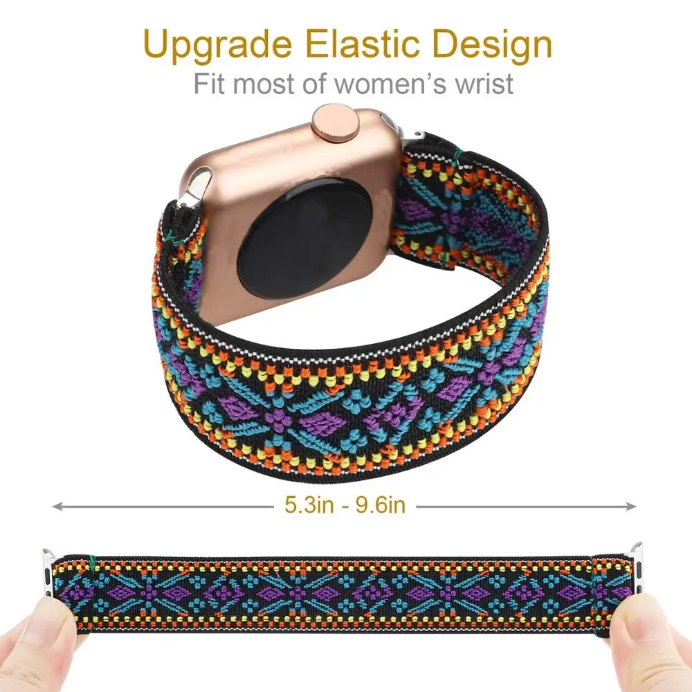 Scrunchie Strap for Apple watch band 40mm 38mm 41mm 45mm 44mm 42mm Bohemia Elastic solo loop bracelet iWatch series 3 4 5 6 se 7