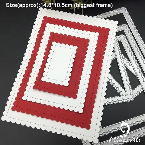 Alinacutle 금속 절단 다이 컷 직사각형 중첩 프레임 가리비 테두리 스크랩북 종이 공예 카드 앨범 펀치 아트 커터