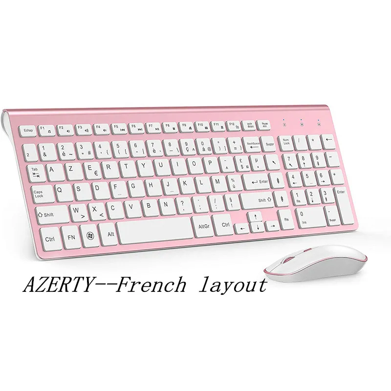 2.4G Wireless Silent Keyboard and Mouse Mini Multimedia Full-size Keyboard Mouse Combo Set For Notebook Laptop Desktop PC Pink