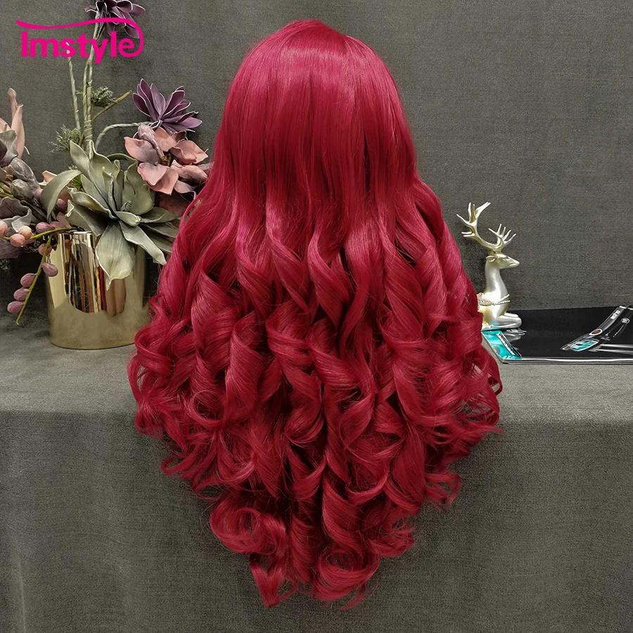 Imstyle Red Wig Long Synthetic Lace Front Wig Natural Wavy Cosplay Wigs For Women Heat Resistant Fiber White Brown Lace Wigs