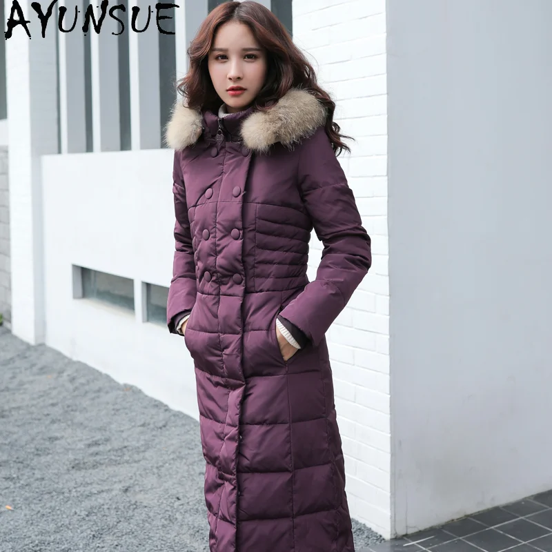 AYUNSUE Fashion High Quality Women's Down Jacket Genuine Raccoon Fur Collar Female Winter Parkas Women Coats Ropa Mujer Zjt255