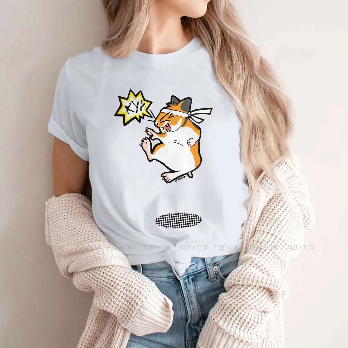 Karate Essential Female Shirts Kawaii Hamster Tiny Animal Loose Vintage Women Clothes Harajuku Casual Feminine Blusas