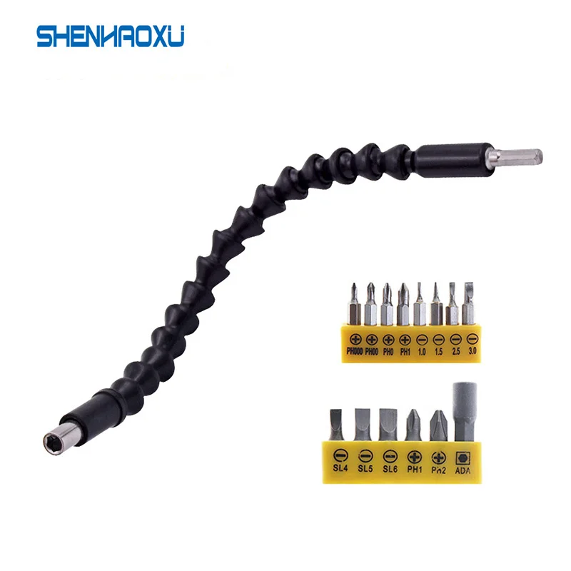 Taladro electrónico cardán, eje Flexible de 295mm, extensión de broca, destornillador, soporte de broca, enlace de conexión, serpiente, eje Flexible