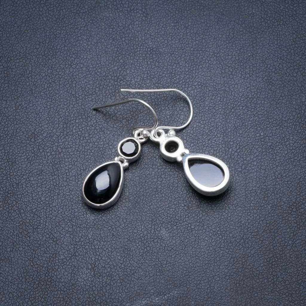 

Natural Black Onyx Handmade Unique 925 Sterling Silver Earrings 1.25" Y2621