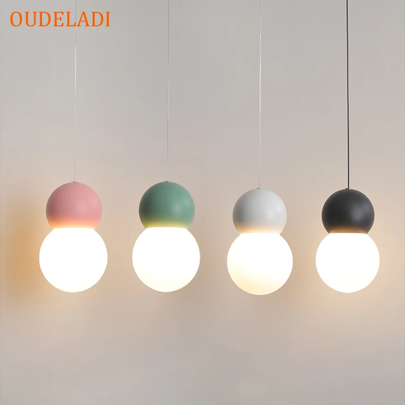 Nordic Glass Pendant Lamp 4 colors Kitchen Hanging Light for Bedroom Living Room Home Indoor Decor