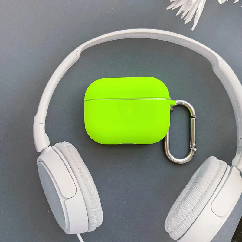 Funda fluorescente de neón para Airpods 3 Pro 2, carcasa suave de silicona líquida con gancho