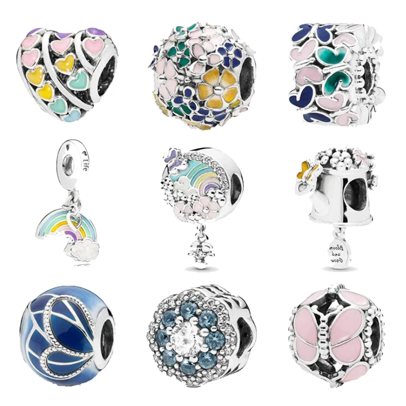 

Mix Style 100% Sterling 925 Silver Rainbow Heart Spring Series Charms Beads fit Pandora Bracelet DIY Bracelet Gift