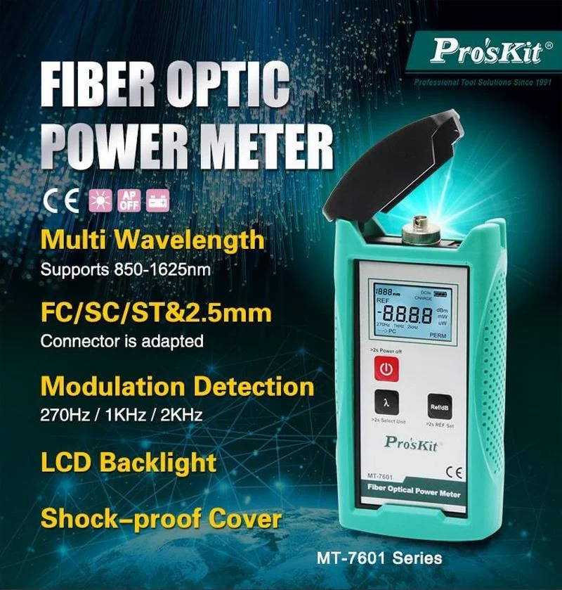 Prokits MT-7601-C Fiber Optical Power Meter Adapts to FC/SC/ST Connectors FTTH Tool Kit wavelength measurement tools