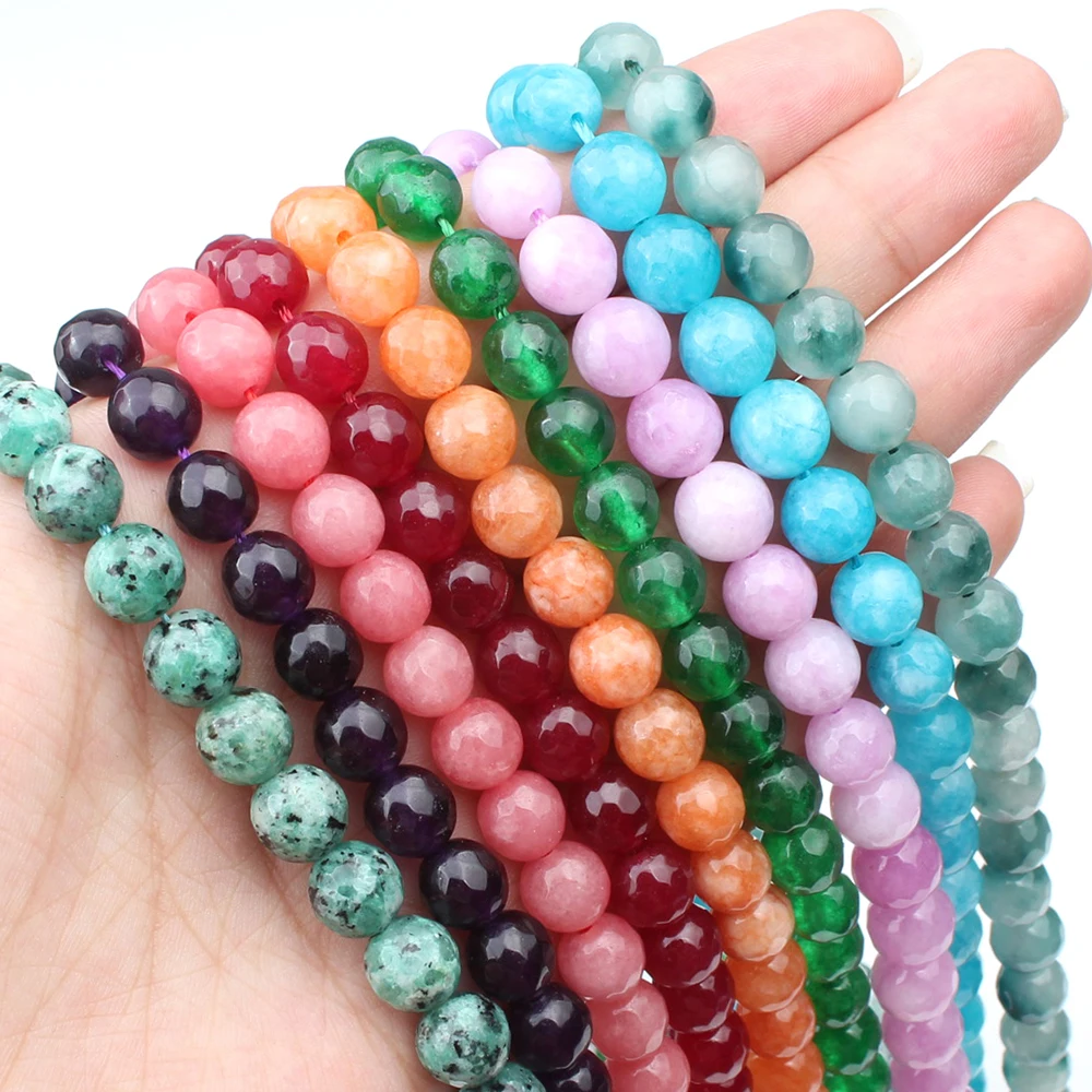 4/6/8/10mm Natural Stone Faceted Pink Blue Chalcedony Jades Agates Round Beads for Jewelry Making 15\'\' DIY Necklace Bracelet