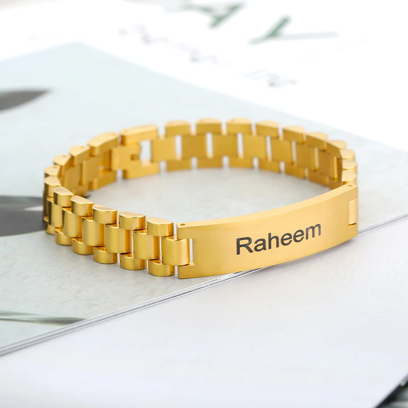 Custom Bracelets for Women Men Stainless Steel ID Gold Bracelet Engraving Laser Personalized Couple Jewelry Gift pulseras mujer