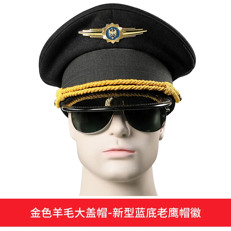 Woolen Big Brimmed Hat Aviation Captain Hats Airplane Eagle Star Badge Security Guard Army Cap Military Gorras Hombre