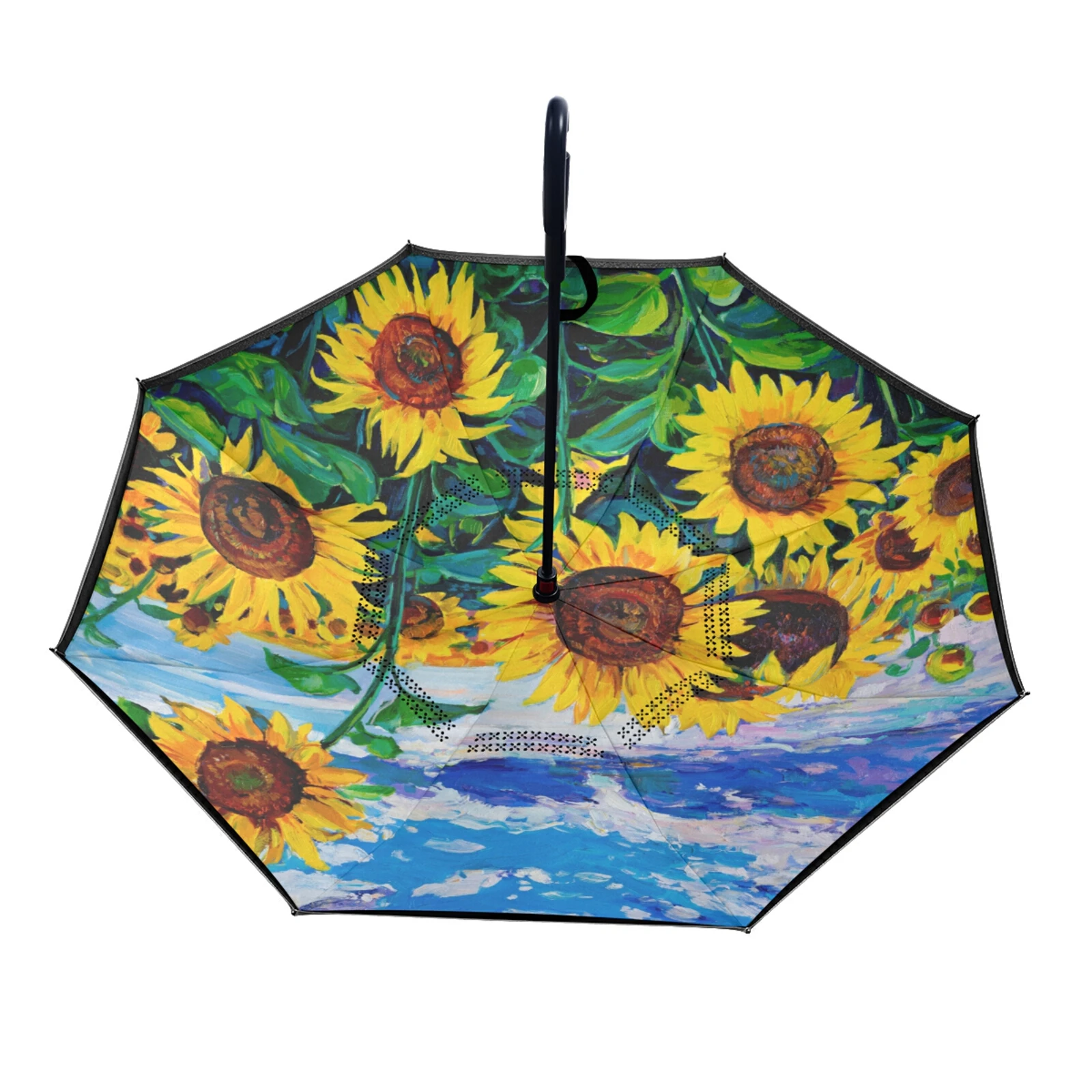 2021 New C Shaped Handle Double Layer Umbrella Anti-UV Folding Inverted Upside Down Reverse Windproof Sunflower For Travel