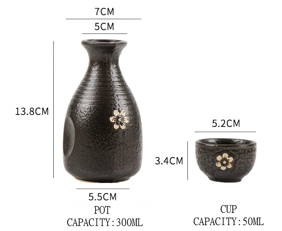 Ceramics Wine Pot Waterware Black Flower 300ML Cup Porcelain Sake Japanese Bar Decoration Household Kitchen Supplies Drinkware