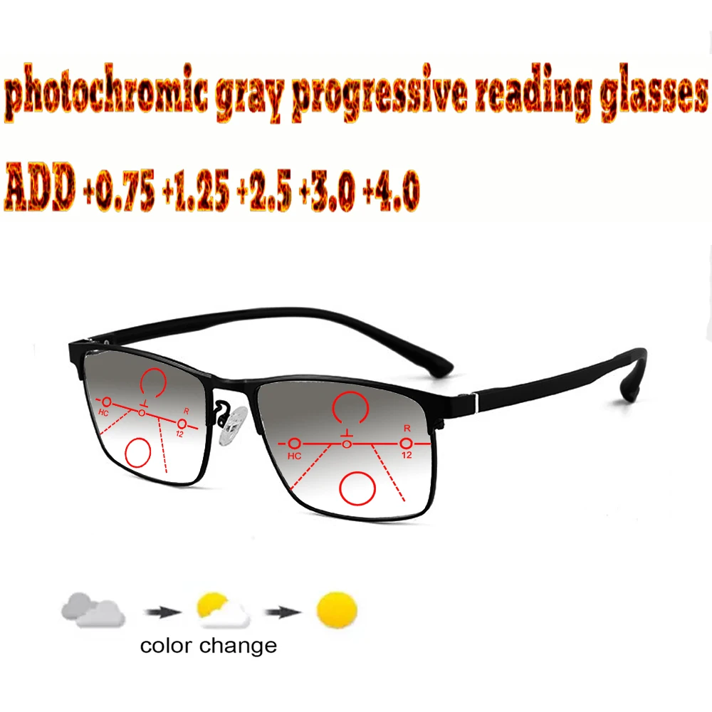 

Photochromic Gray Progressive Multifocal Reading Glasses Business Men Full Frame Tr90 +1.0 +1.5 +1.75 +2.0 +2.5 +3 +3.5 +4