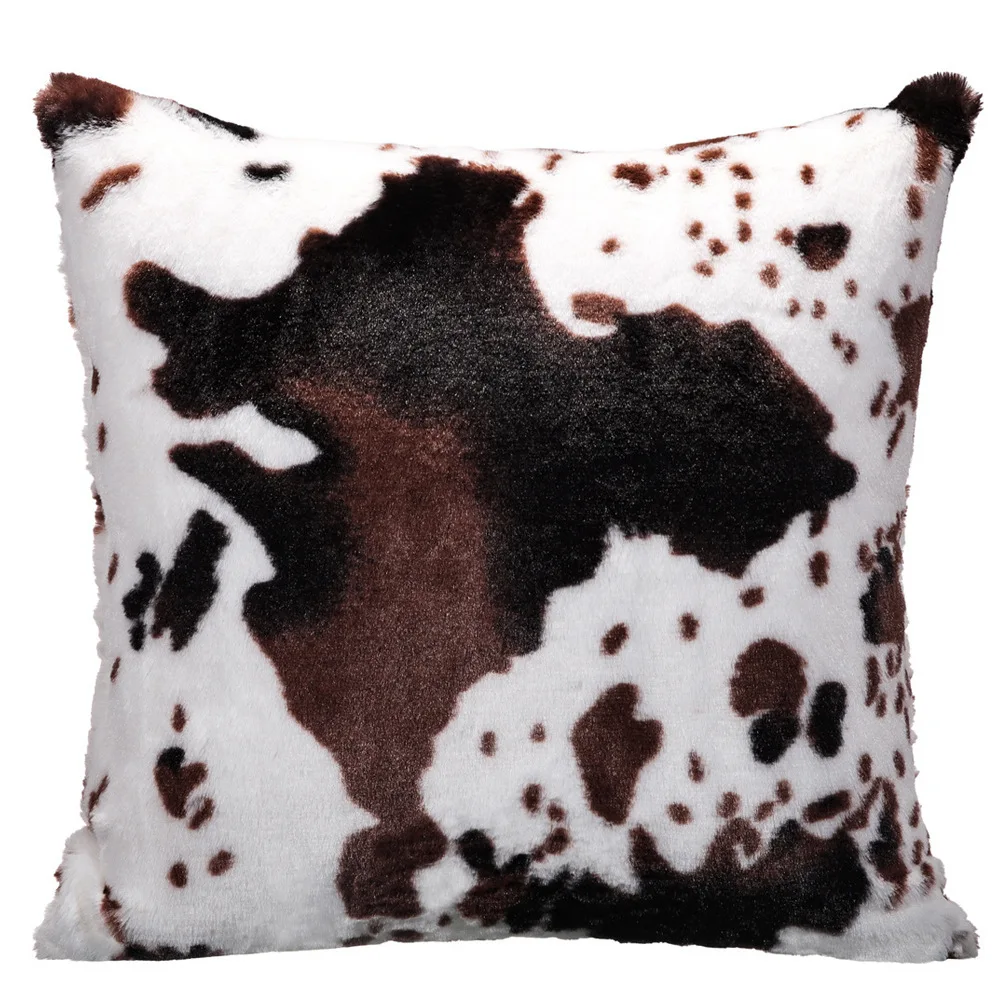 

Plush Cow Pattern Cushion Cover Black White Brown Pillow Case Animal Art Car Interior Decoration Soft Home Cushion Pillowcase