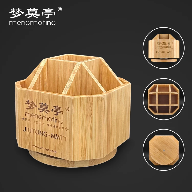 Amaoe mmt1 360 ° rotativa caixa de armazenamento recipiente de bambu círculo girando recebendo papelaria caneta ferramenta de manutenção gadgets titular