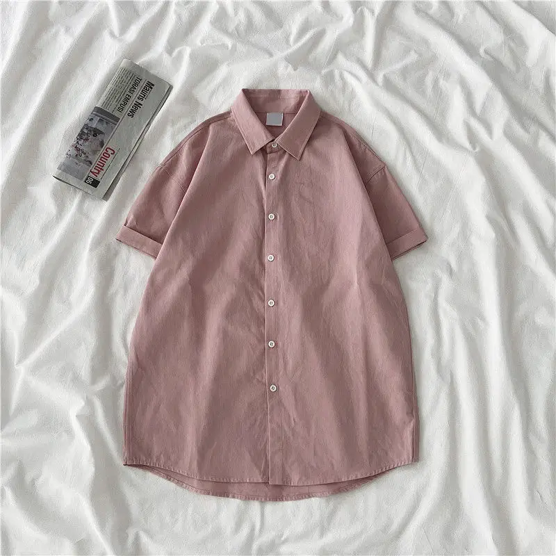 Shirts Womens Loose Solid Korean Style Casual Turn-down Collar Simple Summer Short Sleeve Trendy Student All-match Female Tops