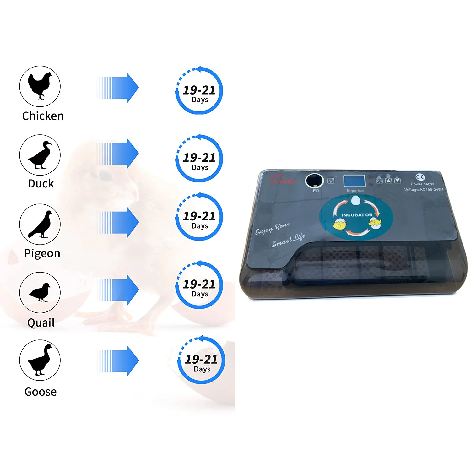 HHD Farm Egg Incubator Turning Egg Brooder Automatic Hatchery Machine Temperature Control Hatch For Chicken Duck Birds Quail