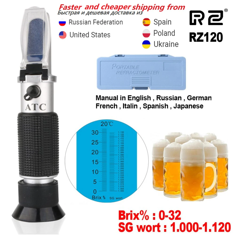 บราซิล Refractometer แอลกอฮอล์ Meter ATC RZ118 RZ120/126 RZ127แบบพกพา Refractometer สำหรับน้ำเค็มน้ำตาลวัดสัตว์เลี้ยงฮีโมโกลบิน