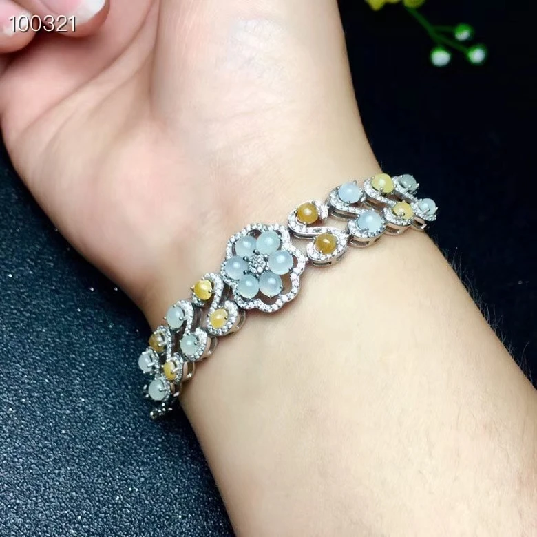 KJJEAXCMY Fine Jewelry 925 Sterling Silver inlaid gemstone jadeite women hand bracelet luxury support detection