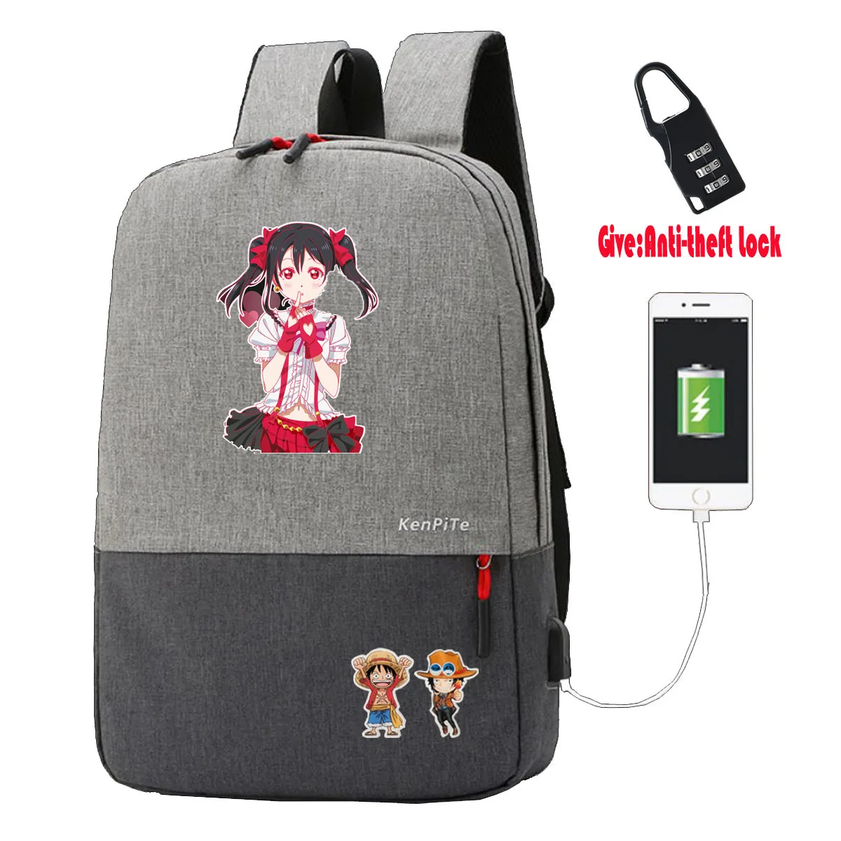 Mochila fofa de desenho animado, bolsa escolar de estudante feminina masculina, bolsa de viagem para adolescentes, mochila antifurto com carregador usb